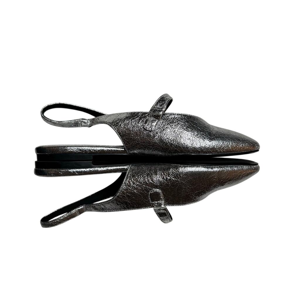 Zara Silver Metallic Mary Jane Slingback Ballet Flats Size 39/8 - Picture 5 of 12